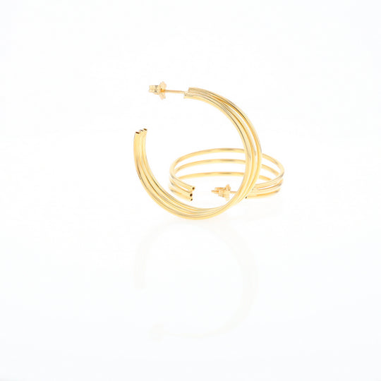 Three Bar Gold Hoop Earrings