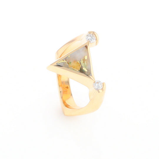 Gold Quartz Ring Triangle Inlaid Design With .14ctw Round Diamonds