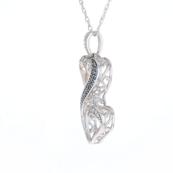 Blue and White Diamond Double Open Heart Pendant with 16" Singapore Chain