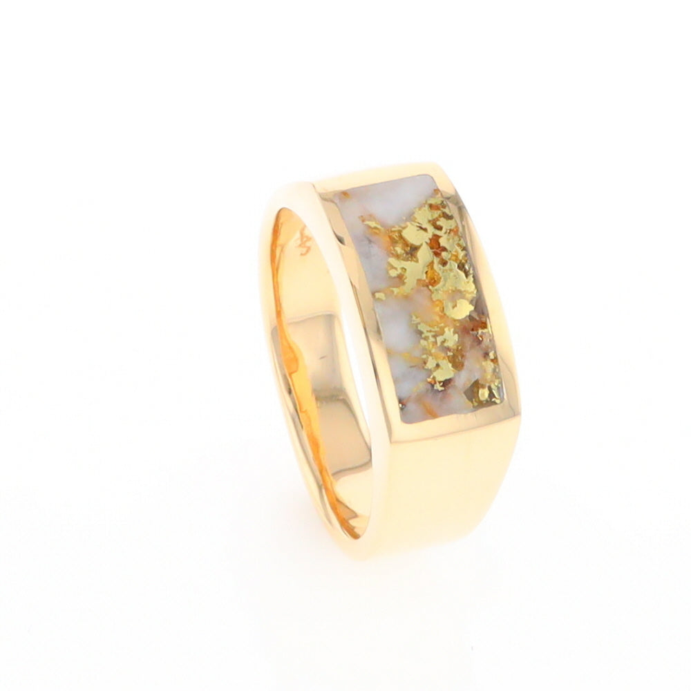 Gold Quartz Ring Rectangle Inlaid Design