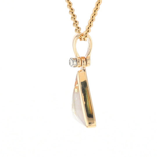 Gold Quartz Necklace Triangle Inlaid Pendant with .02ct Diamond