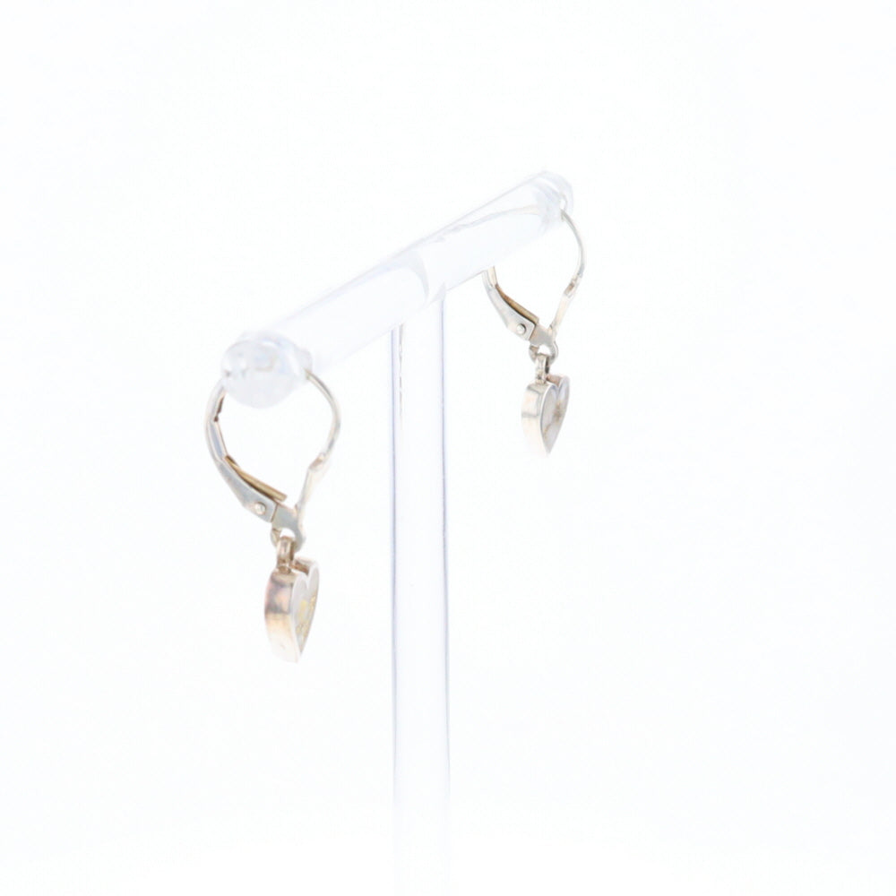 Silver Gold Quartz Inlaid Heart Earrings - G3