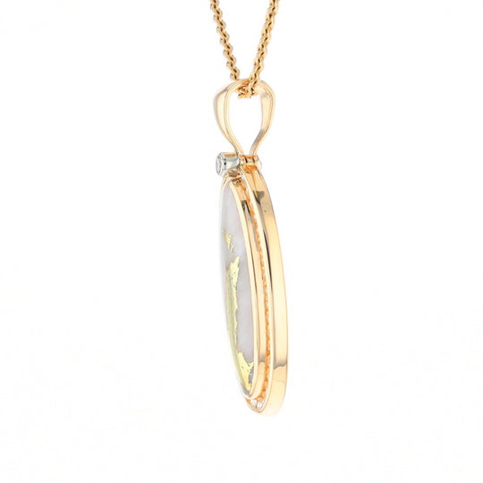 Gold Quartz Necklace .54ctw Halo Diamond Oval Inlaid Pendant