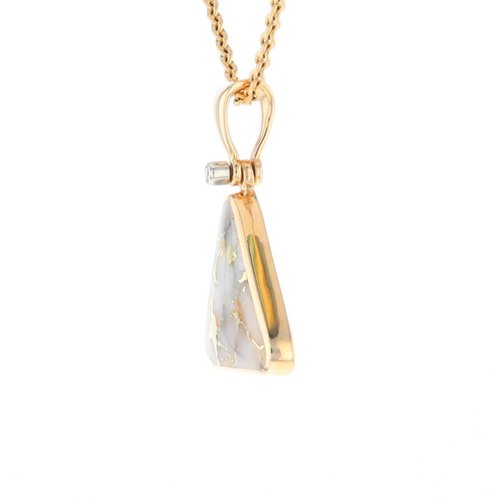 Gold Quartz Necklace Triangle Inlaid Pendant with .02ct Diamond