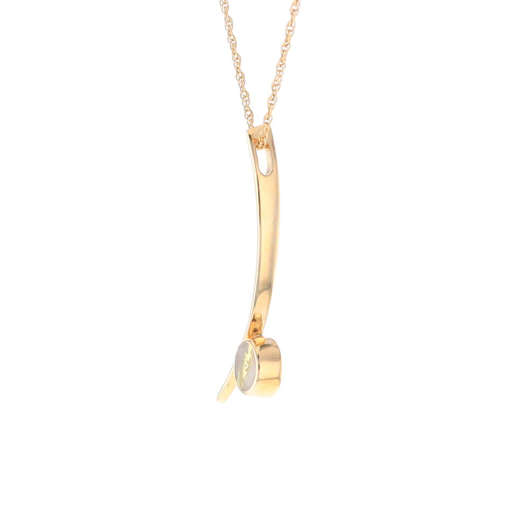 Gold Quartz Necklace Round Inlay Curved Bar Design Pendant