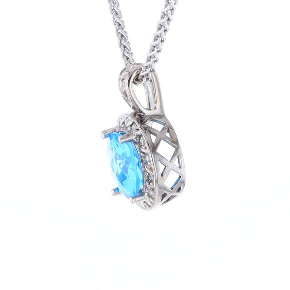 Blue Topaz Oval Halo Pendant