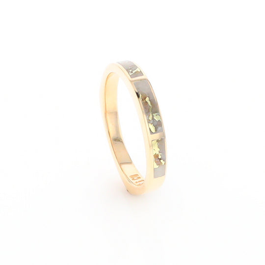 Gold Quartz Ring 3 Rectangle Section Inlaid Band