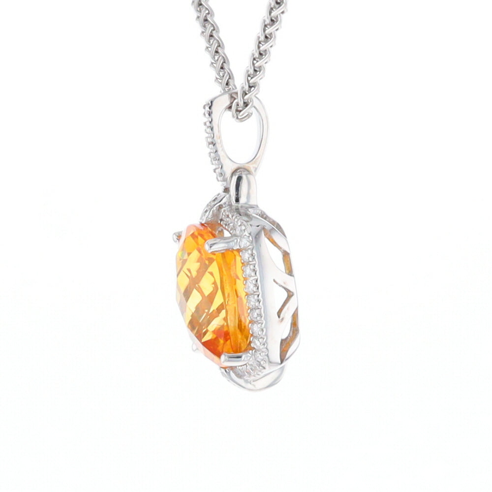 Checkered Citrine Diamond Halo Pendant