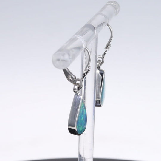 Opal Earrings Tear Drop Inlaid Design Lever Backs
