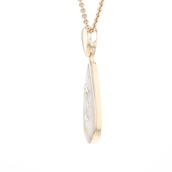 Gold Quartz Pendant Tear Drop Inlaid Design G1