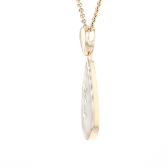 Gold Quartz Pendant Tear Drop Inlaid Design G1