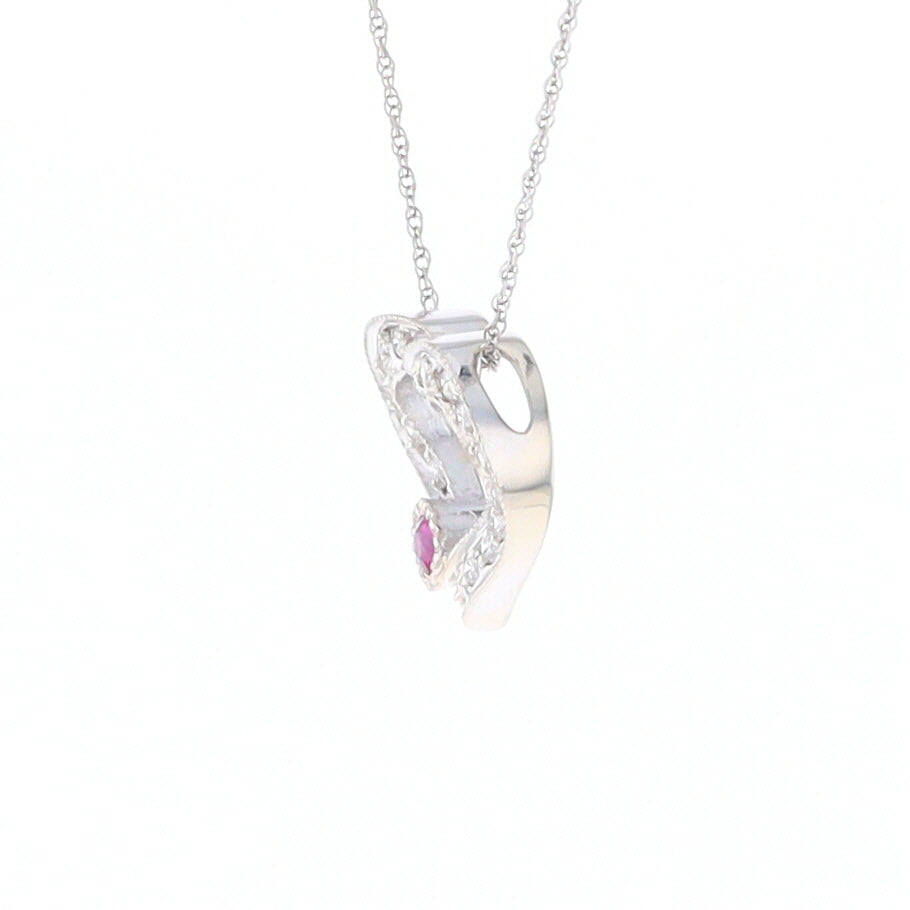 Diamond Heart Pendant with Ruby Accent