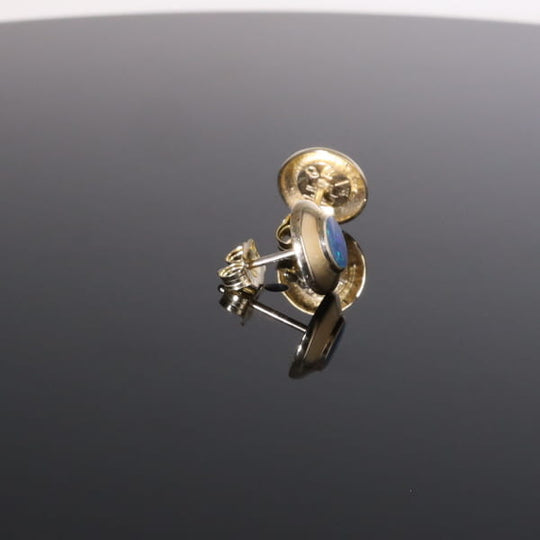 Opal Earrings Round Inlaid Design Studs
