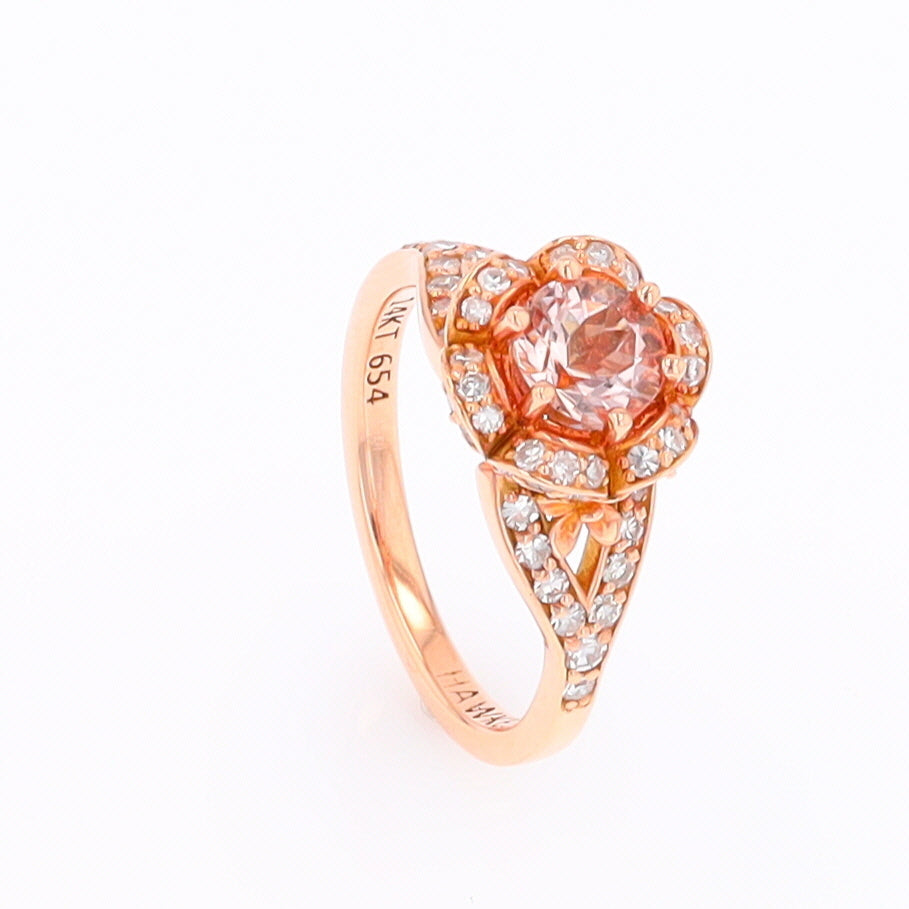 Morganite .92ct Round  Rose Flower Diamond Halo Split Shank Design Ring