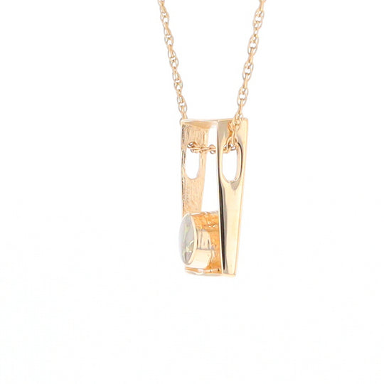 Gold Quartz Necklace Round Inlay Open Rectangle Design Pendant