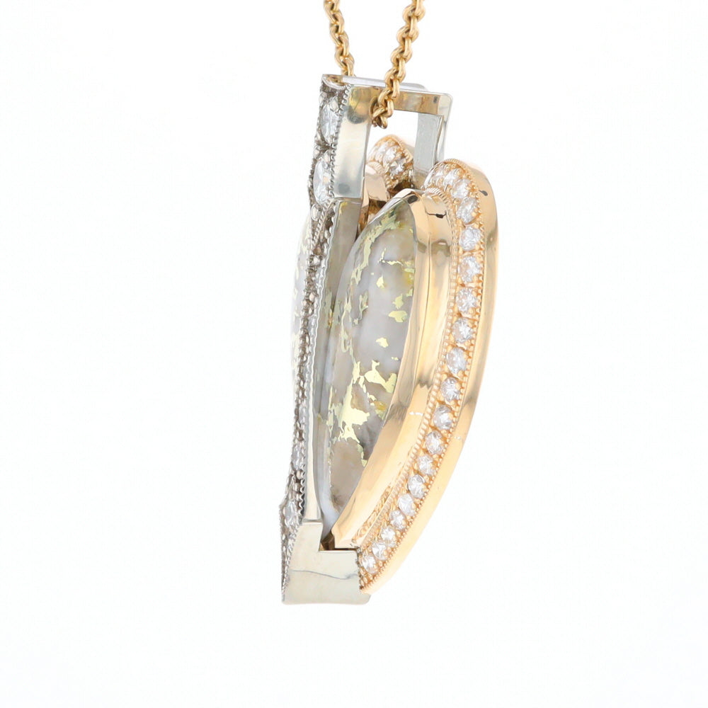 Gold Quartz Necklace Cupid's Revenge 2.24ctw Diamonds Heart Pendant (G1)