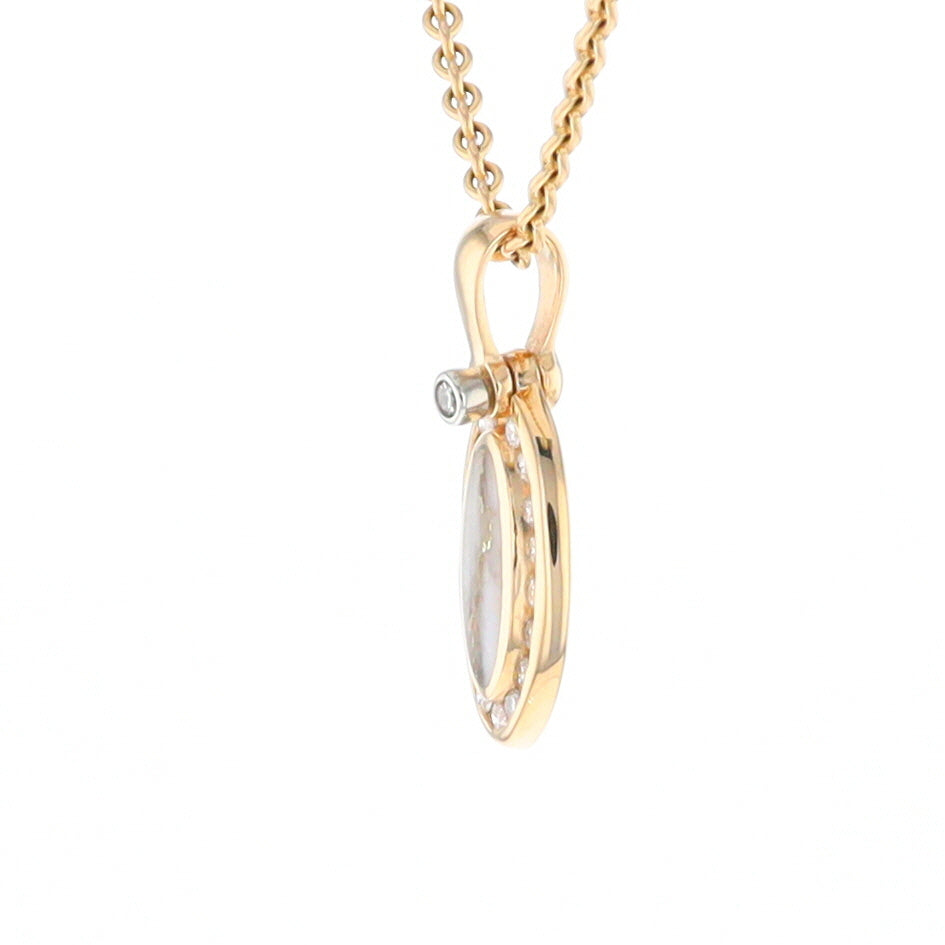 Gold Quartz Pendant Oval Inlaid with .22ctw Round Diamonds Halo