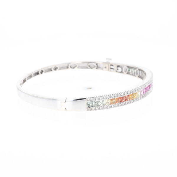 Multi-color Sapphire Cuff Bracelet with Diamond Accents