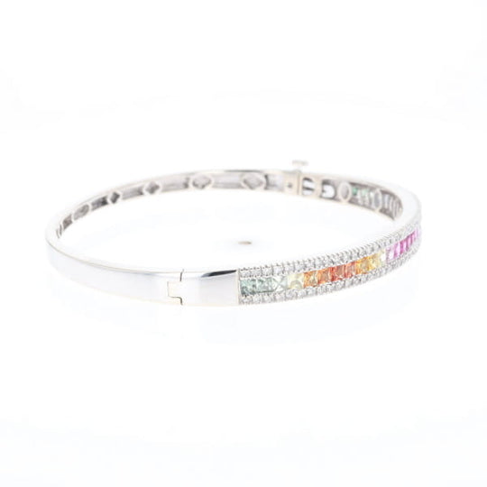 Multi-color Sapphire Cuff Bracelet with Diamond Accents