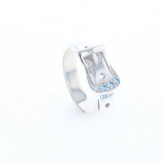 Silver Blue Topaz Belt Ring