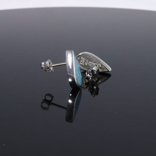 Opal Earrings Tear Drop Inlaid Design Studs