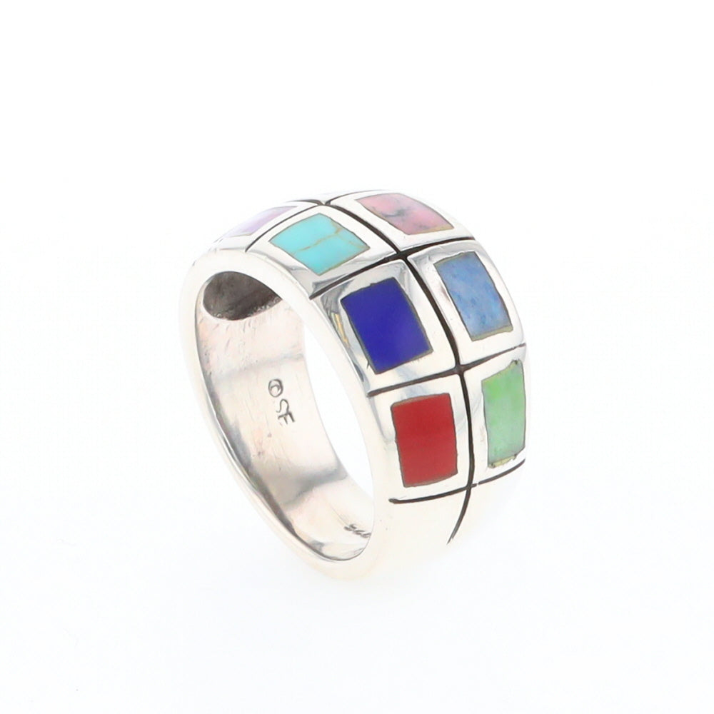 Native Silver Multi Stone Inlaid Ring