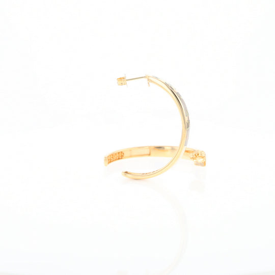 Gold Quartz Hoop Earrings 3 Section Inlaid Design G2