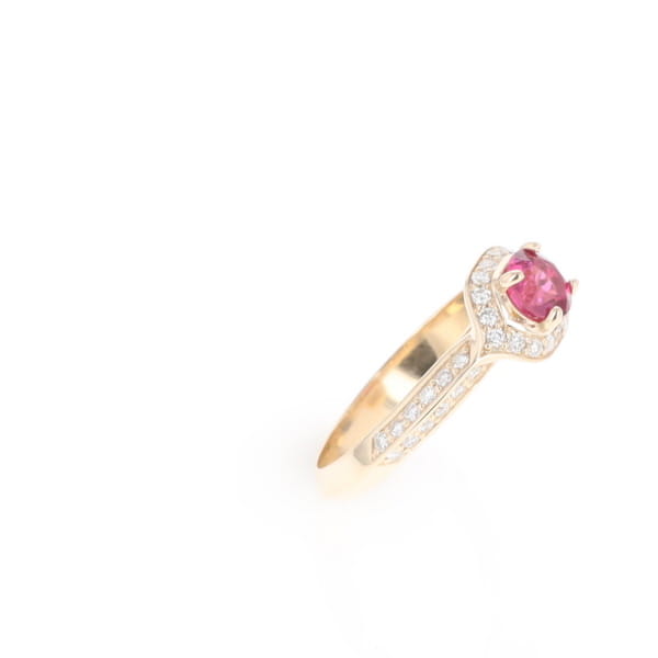 Peaked Halo Pink Tourmaline & Diamond Engagement Ring