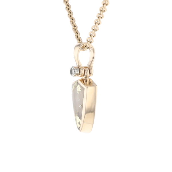 Gold Quartz Pendant Shield Shape Inlaid Pendant with .02ct Diamond