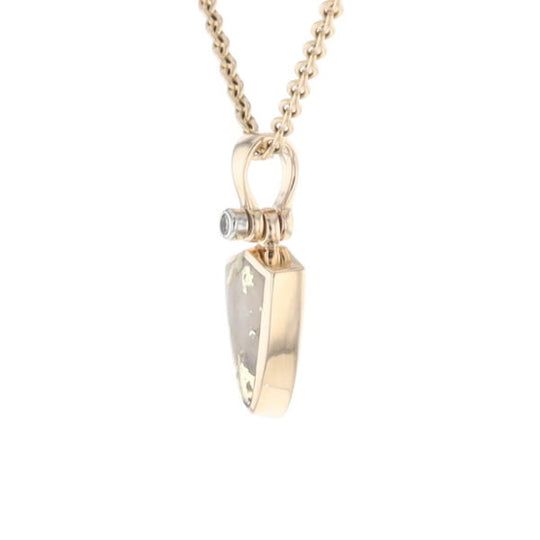 Gold Quartz Pendant Shield Shape Inlaid Pendant with .02ct Diamond