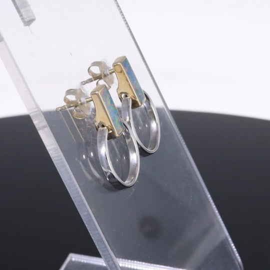 Opal Earrings Rectangle Inlaid Knocker Design Studs
