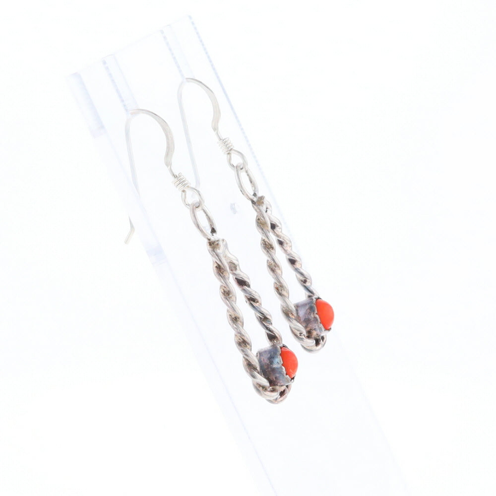 Native American Tear Drop Twist Coral Earrings