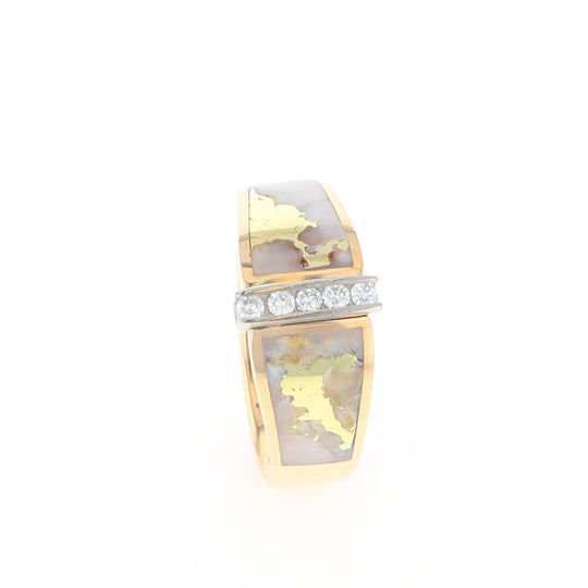 Gold Quartz Ring Double Sided Inlaid with .19ctw Round Diamonds