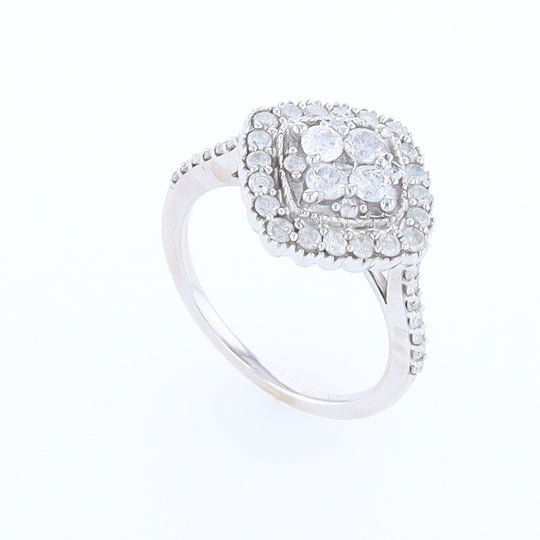 Square Diamond Cluster Milgrain Ring White Gold