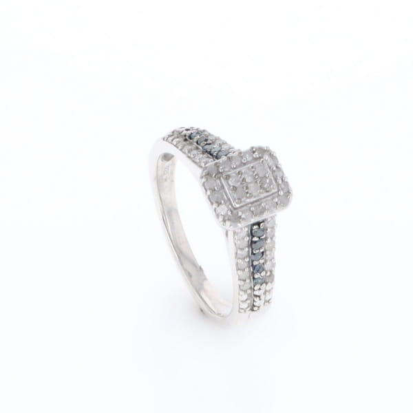 Blue & White Diamond Rectangle Cluster Ring