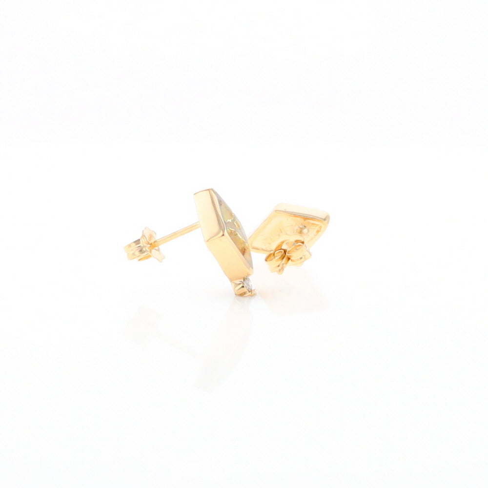 Diamond-Shaped Gold Quartz Inlaid Earrings - G2