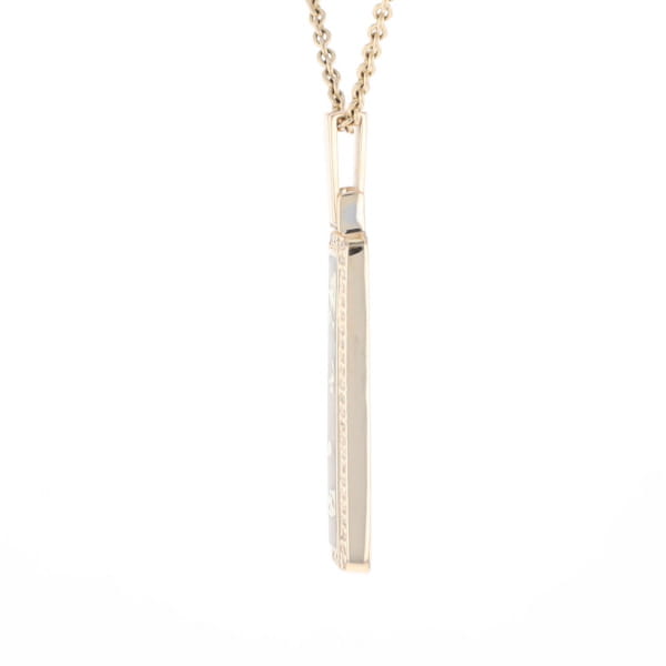Gold Quartz Necklace, Rectangle Inlaid, .27ctw Diamond Halo Pendant