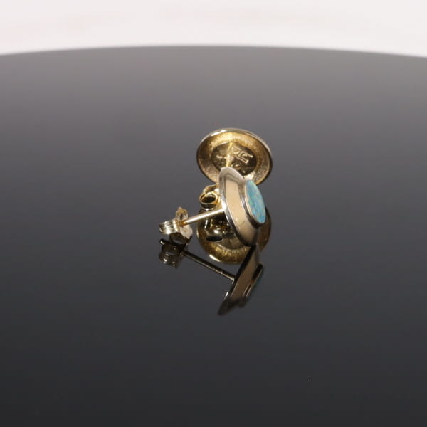 Opal Earrings Round Inlaid Design Studs