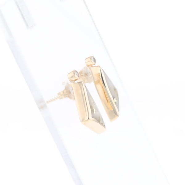 Gold Quartz Earrings Triangle Shape Inlaid with .04ct Round Diamonds - G2