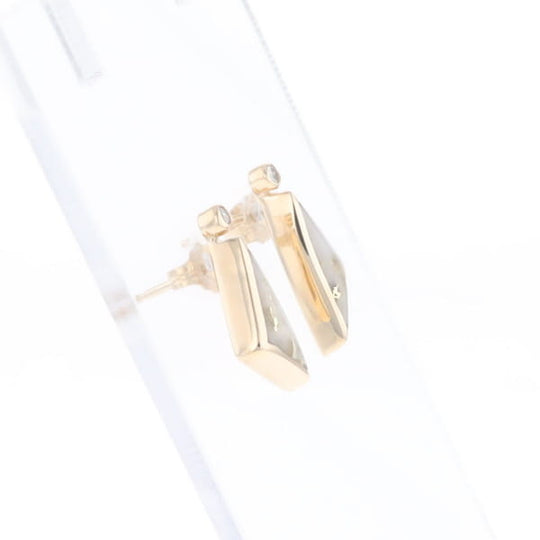 Gold Quartz Earrings Triangle Shape Inlaid with .04ct Round Diamonds - G2