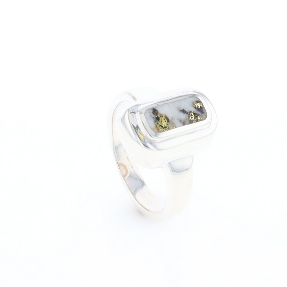 Sterling Silver Gold Quartz Inlaid Rectangular Ring - G3