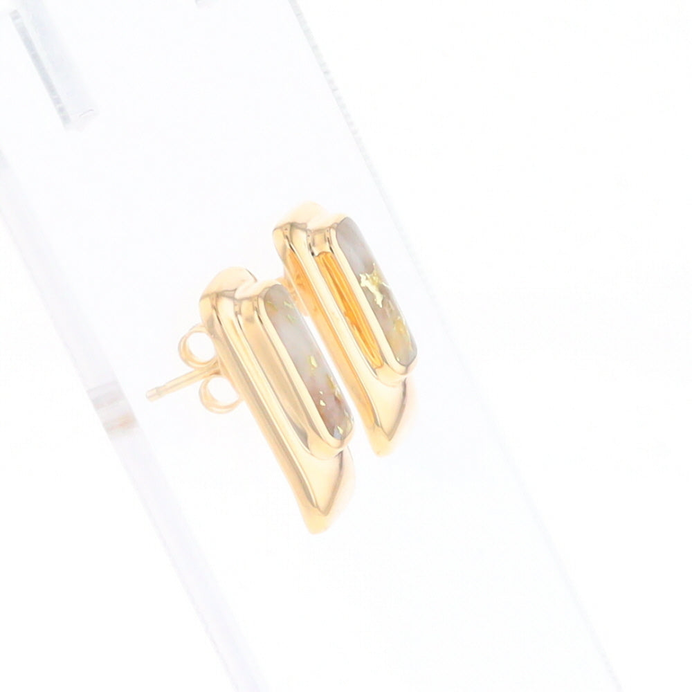 Gold Quartz Earrings Rectangle Inlaid Design