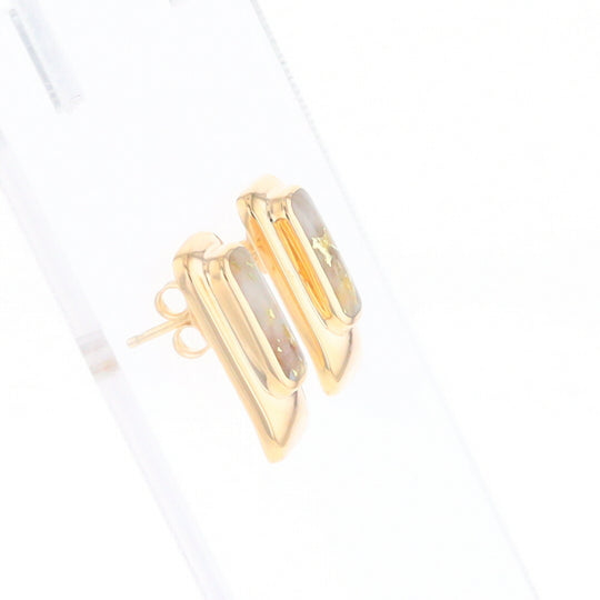 Gold Quartz Earrings Rectangle Inlaid Design