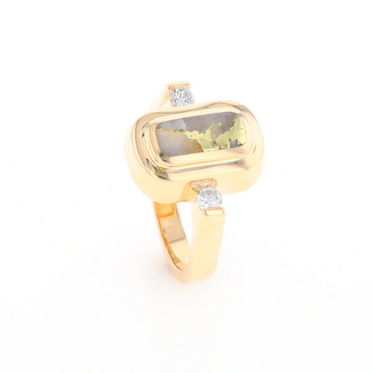 Gold Quartz Ring Oval Inlaid Design with .06ctw Round Diamonds