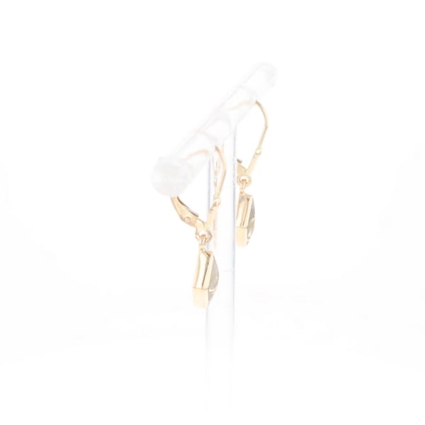 Gold Quartz Earrings Diamond Shape Inlaid Lever Backs G2