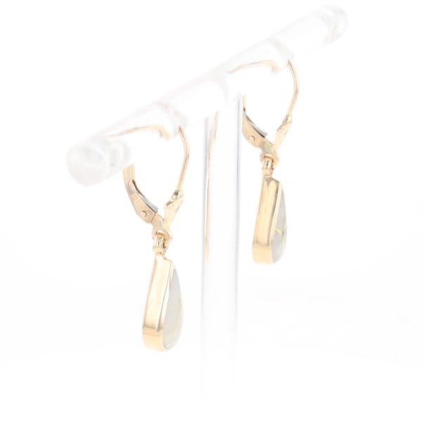 Gold Quartz Earrings Tear Drop Inlaid Lever Backs - G2