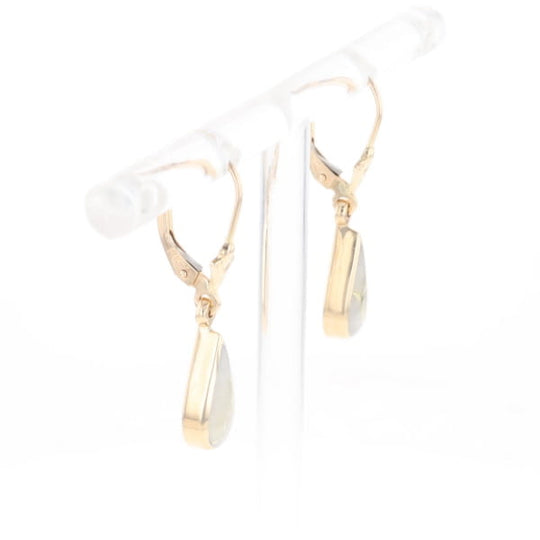 Gold Quartz Earrings Tear Drop Inlaid Lever Backs - G2