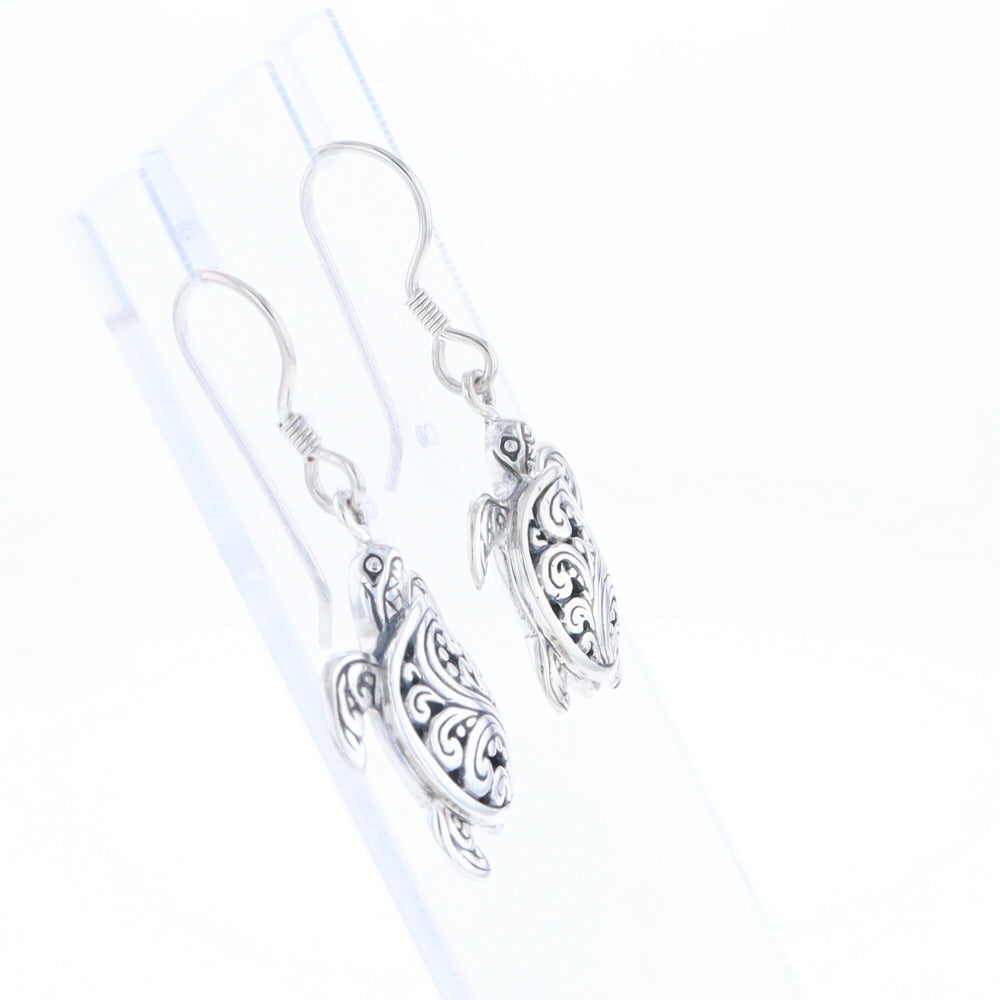 Silver Turtle Dangle Earrings