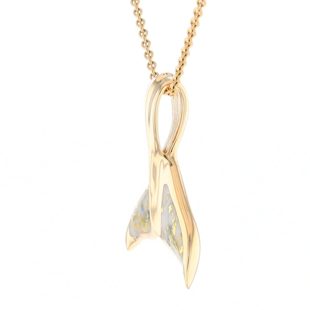 Whale Tail Necklaces Natural Gold Quartz Inlaid Sea Life Pendant