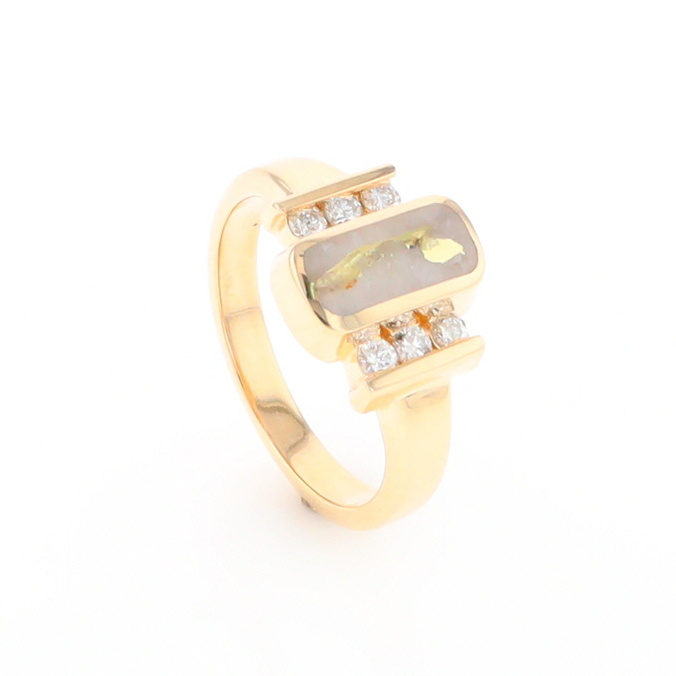 Gold Quartz Ring Oval Inlaid Design with .24ctw Round Diamonds